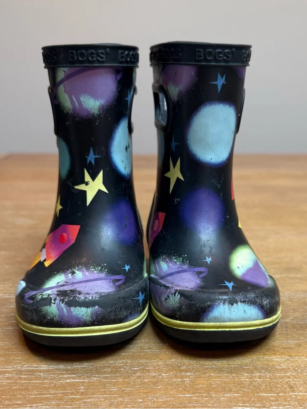 Bogs Skipper II Dreamcore Space Black Multi Rain Boots Waterproof Sz 6